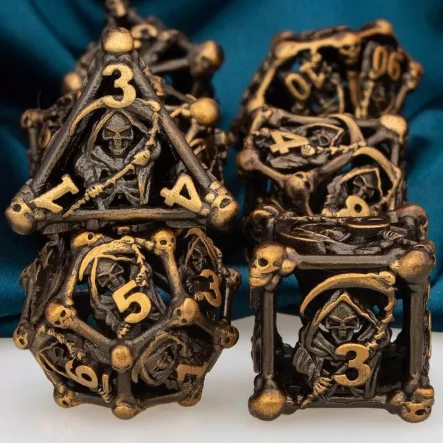 Grim Reaper Hollow Metal Polyhedral Dice Set