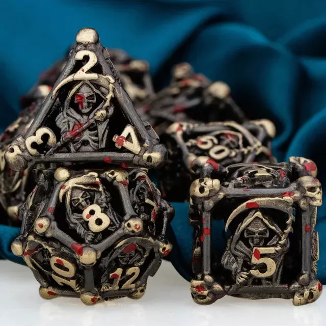 Grim Reaper Hollow Metal Polyhedral Dice Set