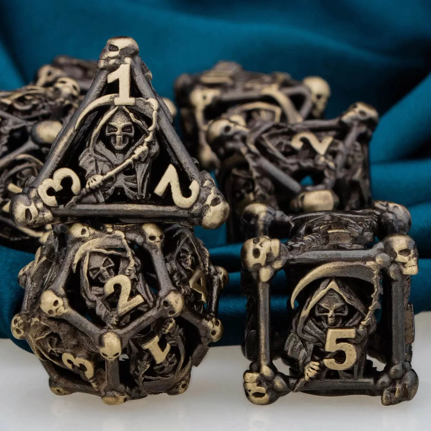 Grim Reaper Hollow Metal Polyhedral Dice Set