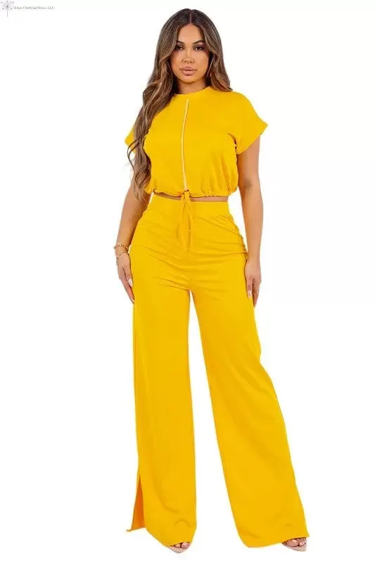 High Waist Pants and Crop top Set Yellow