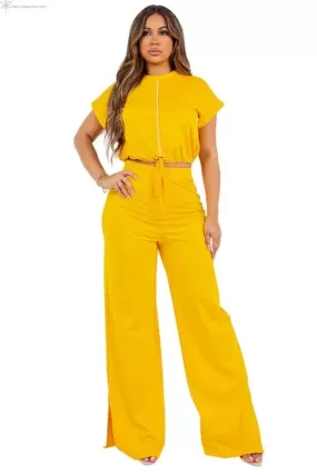 High Waist Pants and Crop top Set Yellow