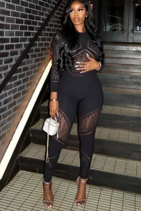 Hollow Out Long Sleeve Bodycon Jumpsuit