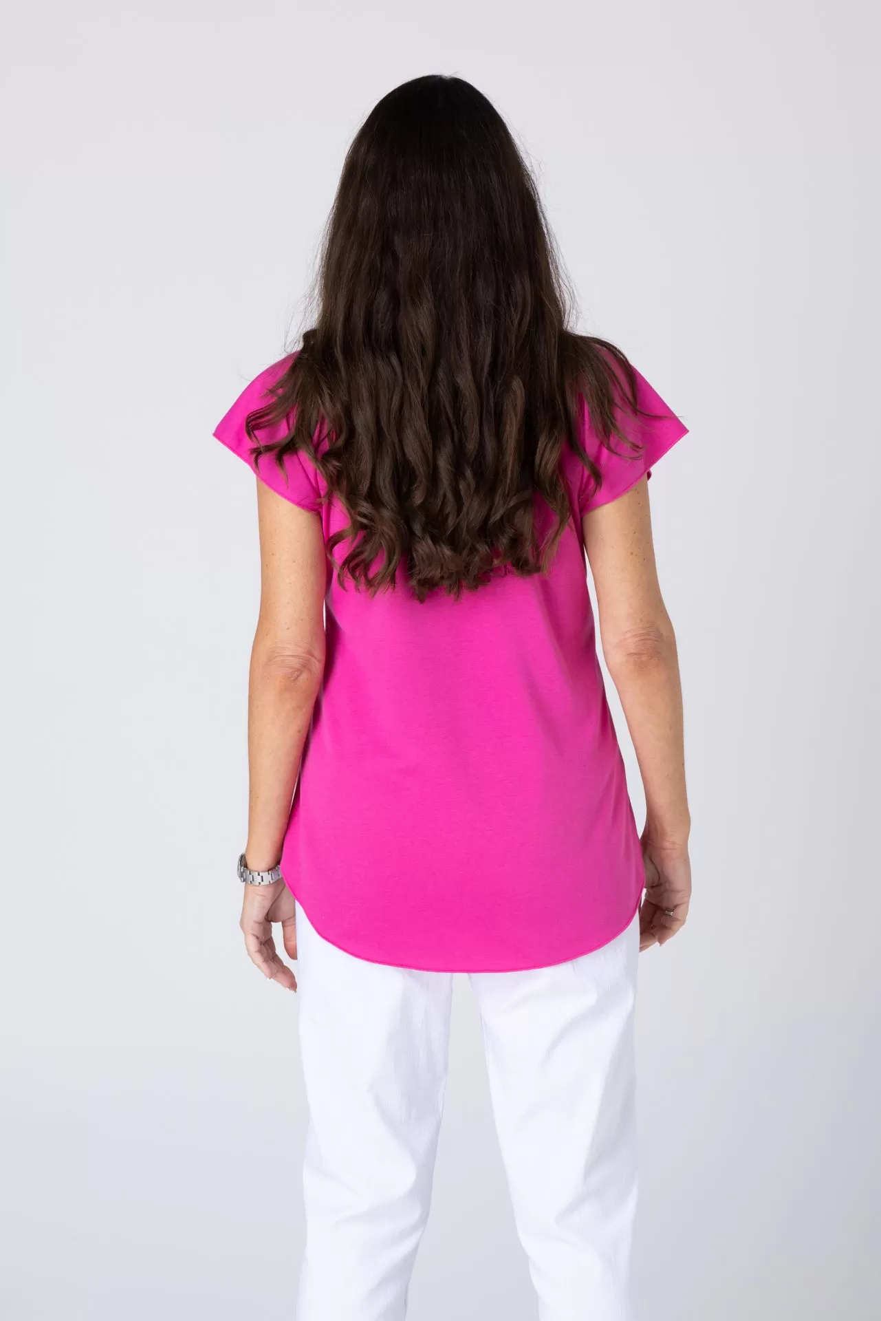 Hot Pink Short Sleeve Cotton Sports Knit Top