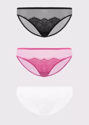 HSIA Mesh Eyelash Lace Bikini Panties 3 Pack