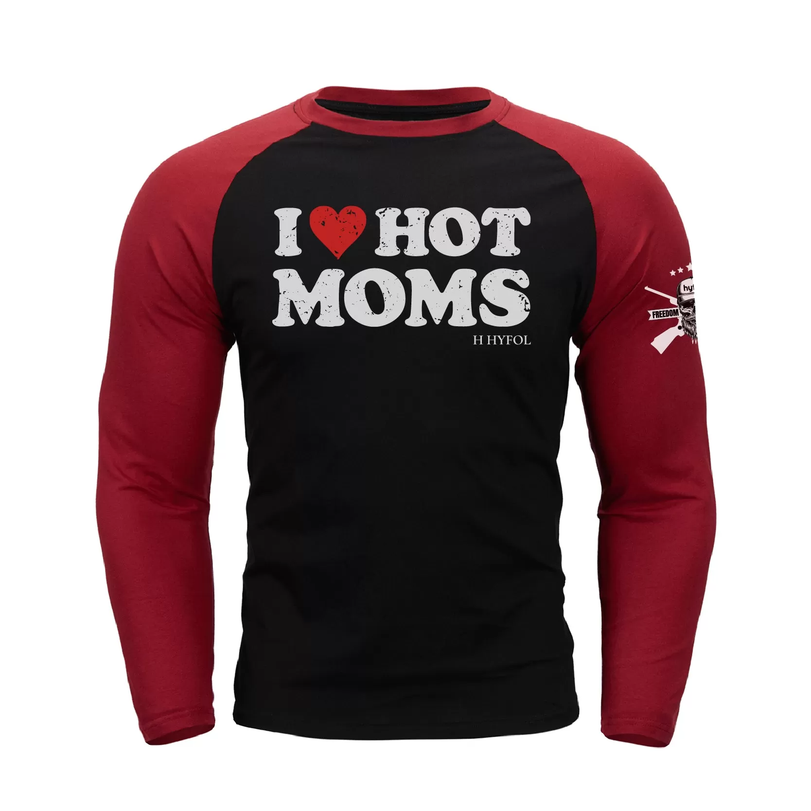 I LOVE HOT MOMS  RAGLAN GRAPHIC  LONG SLEEVE T-SHIRT