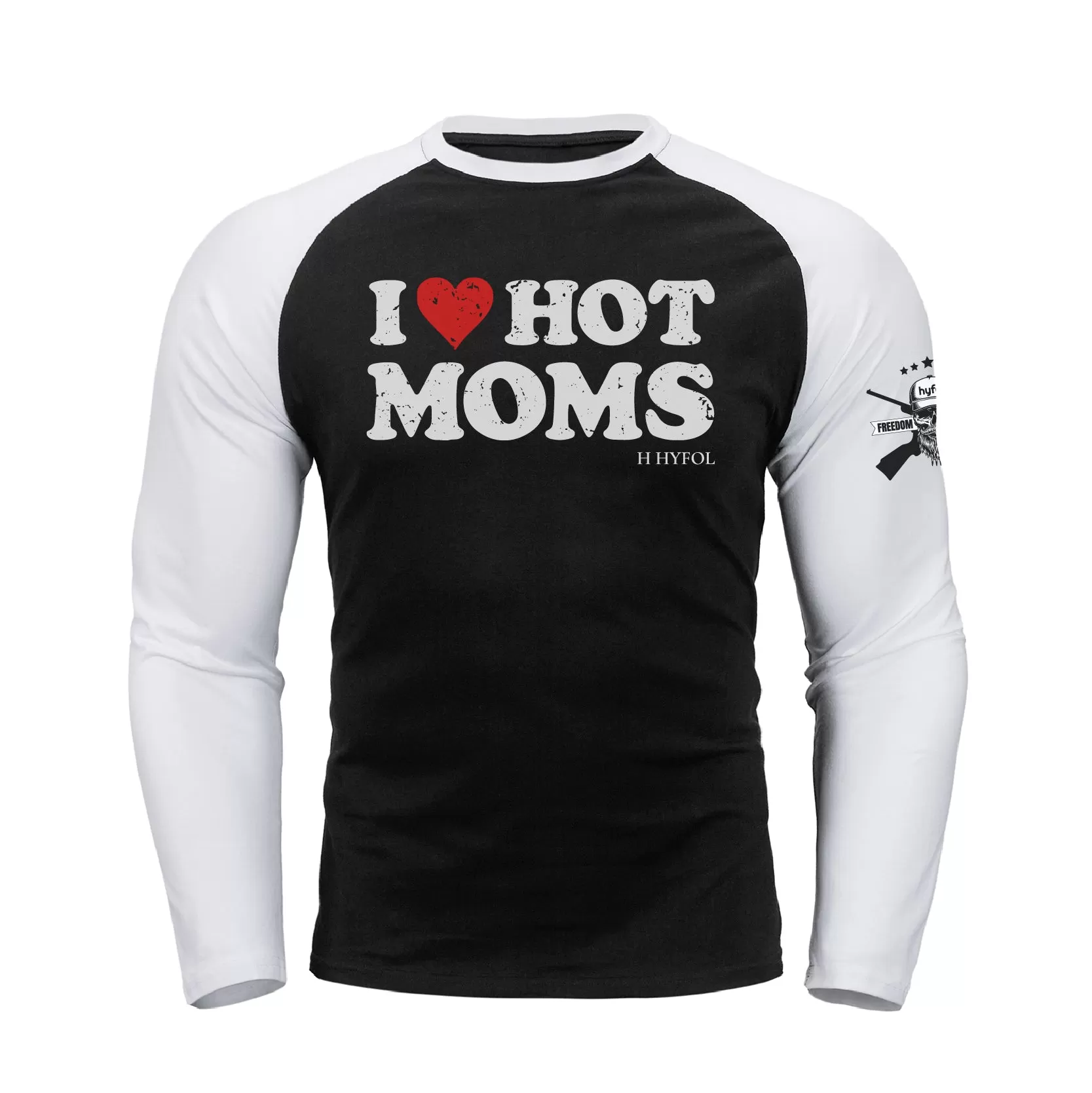 I LOVE HOT MOMS  RAGLAN GRAPHIC  LONG SLEEVE T-SHIRT