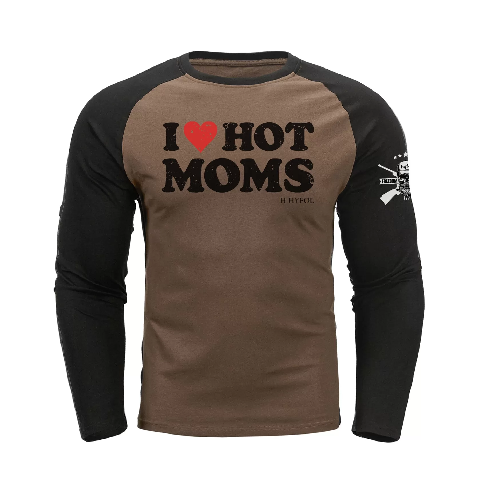 I LOVE HOT MOMS  RAGLAN GRAPHIC  LONG SLEEVE T-SHIRT