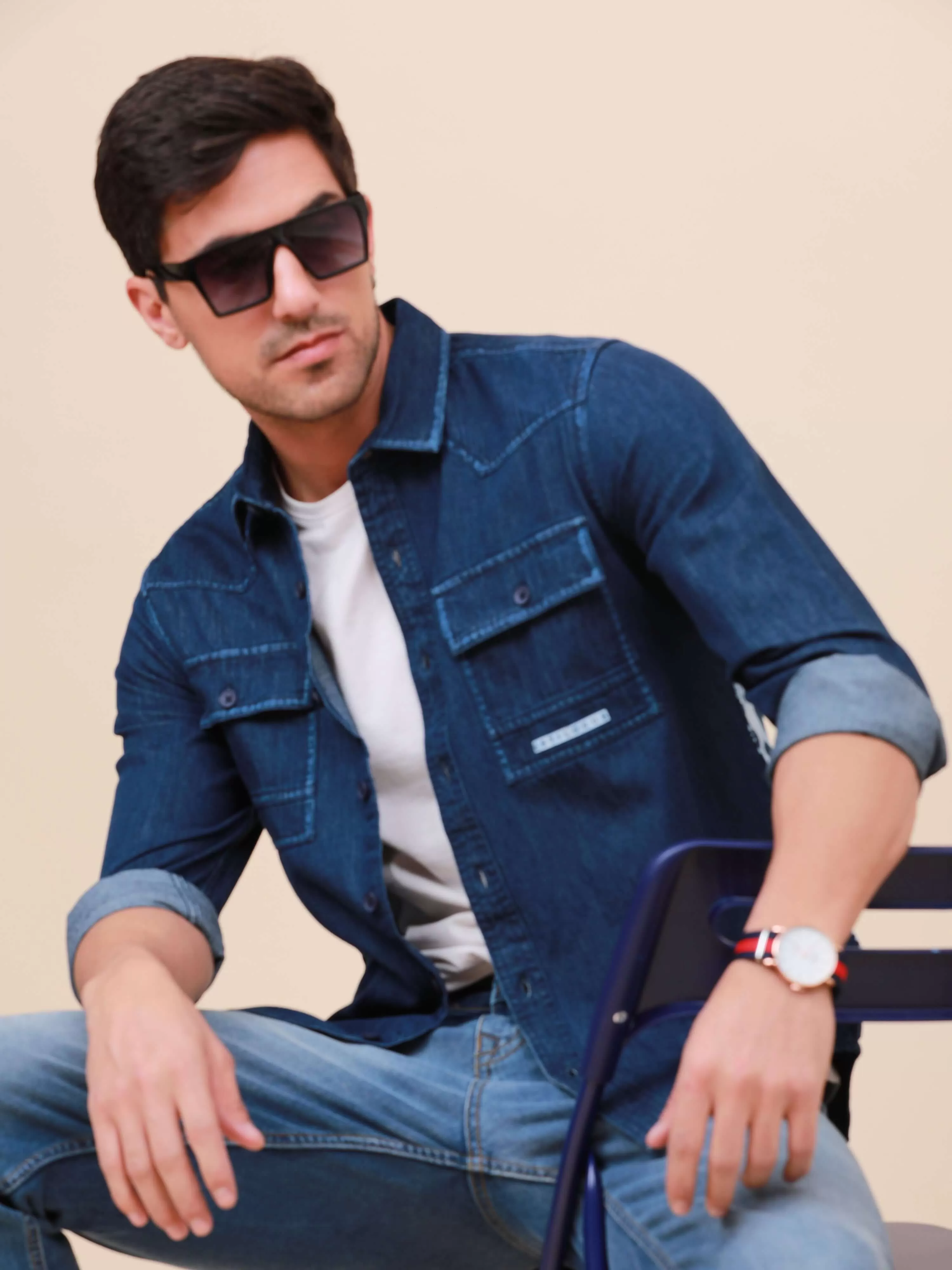 Indigo Denim Double Pocket Shirt