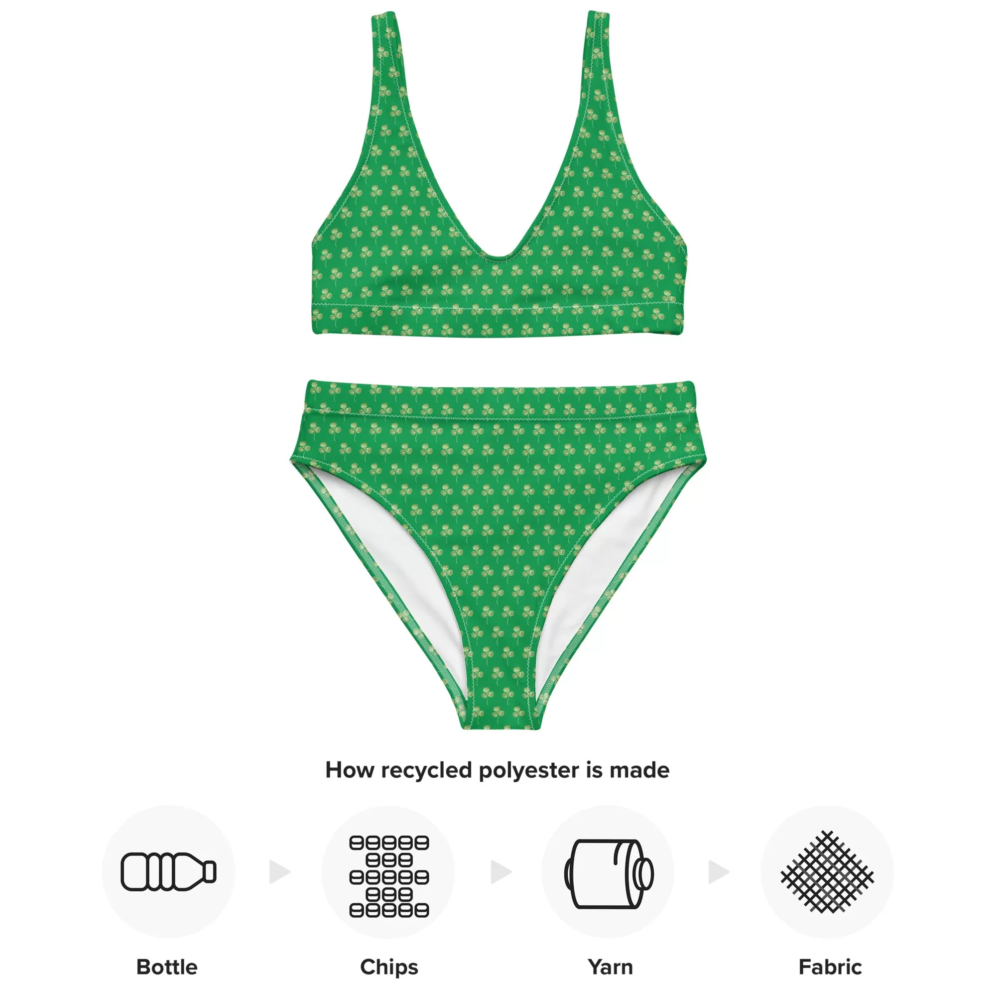 Irish Shamrock Bikini / Irish Symbol Green Bikini Set / Three Leaf Clover Print / Recycled Polyester