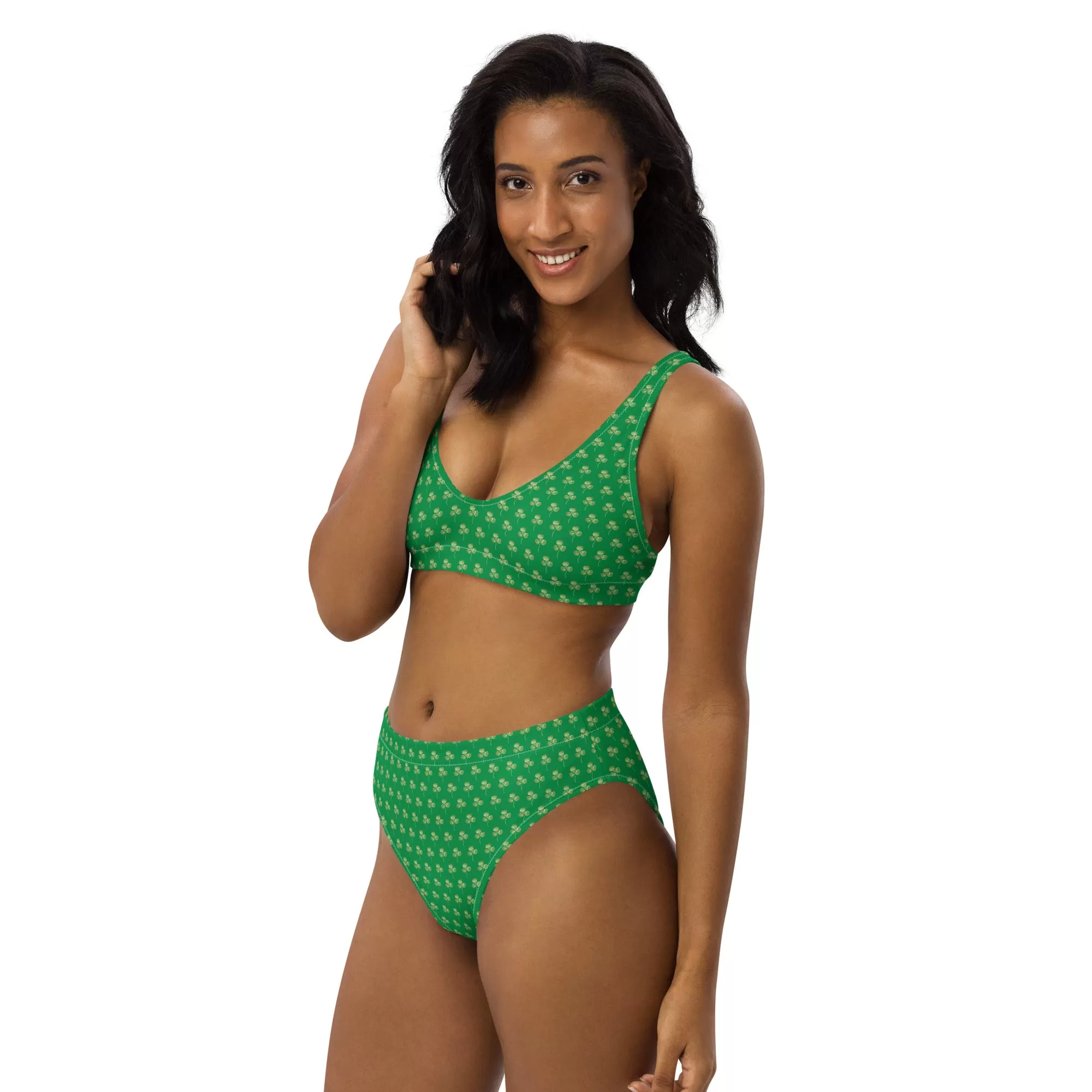 Irish Shamrock Bikini / Irish Symbol Green Bikini Set / Three Leaf Clover Print / Recycled Polyester