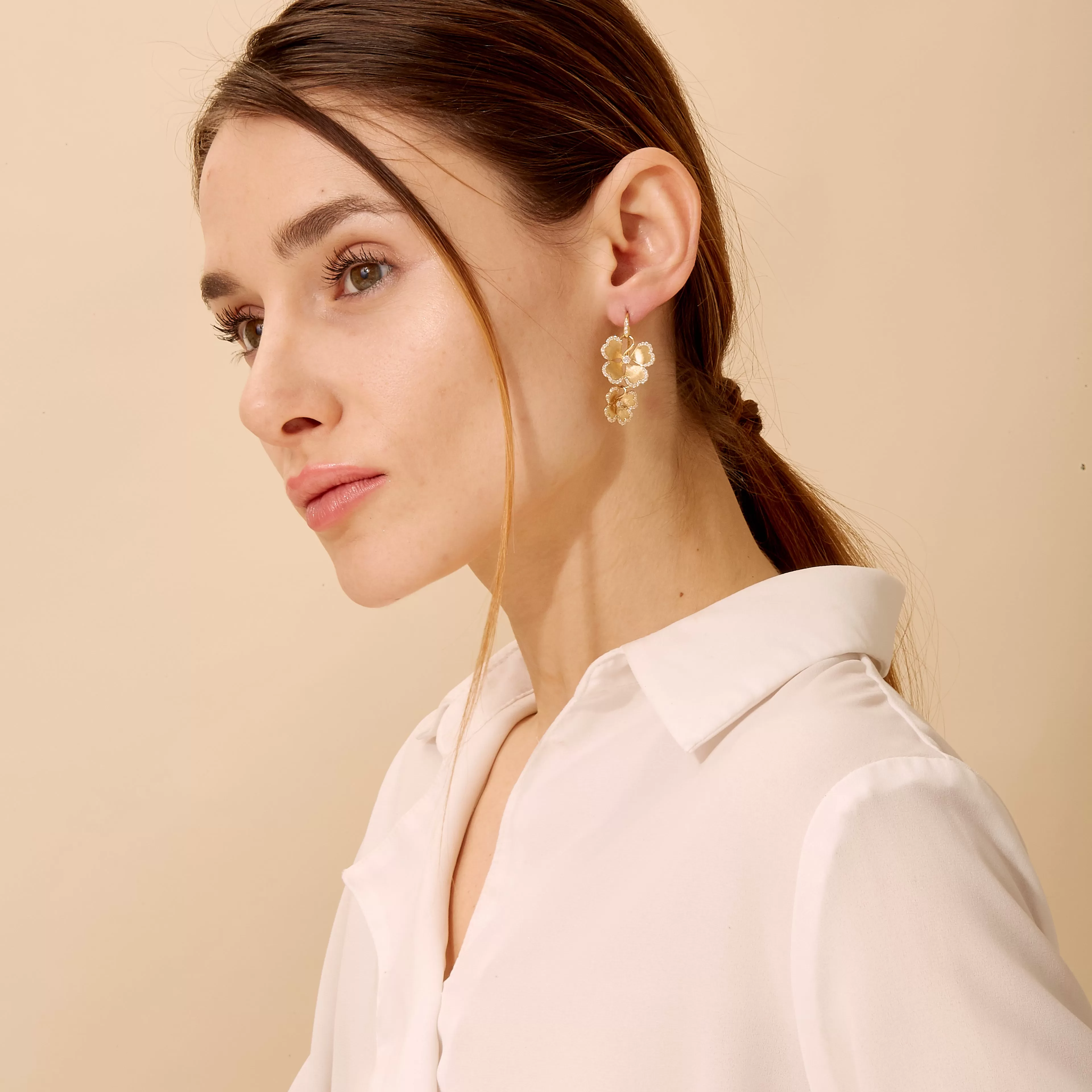 Jardin Satin Flower Double Drop Earrings