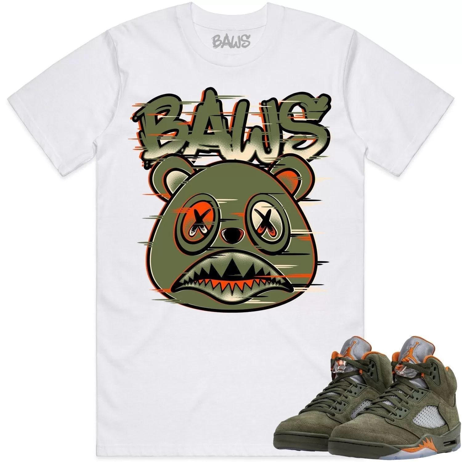 Jordan 5 Olive 5s Shirt to Match - CELADON GLITCH BAWS BEAR