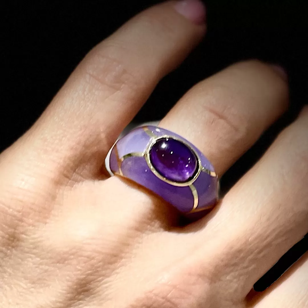 Ladies 14K Yellow Gold Amethyst Cocktail Ring