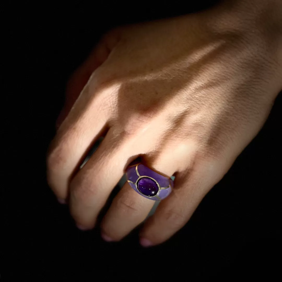 Ladies 14K Yellow Gold Amethyst Cocktail Ring