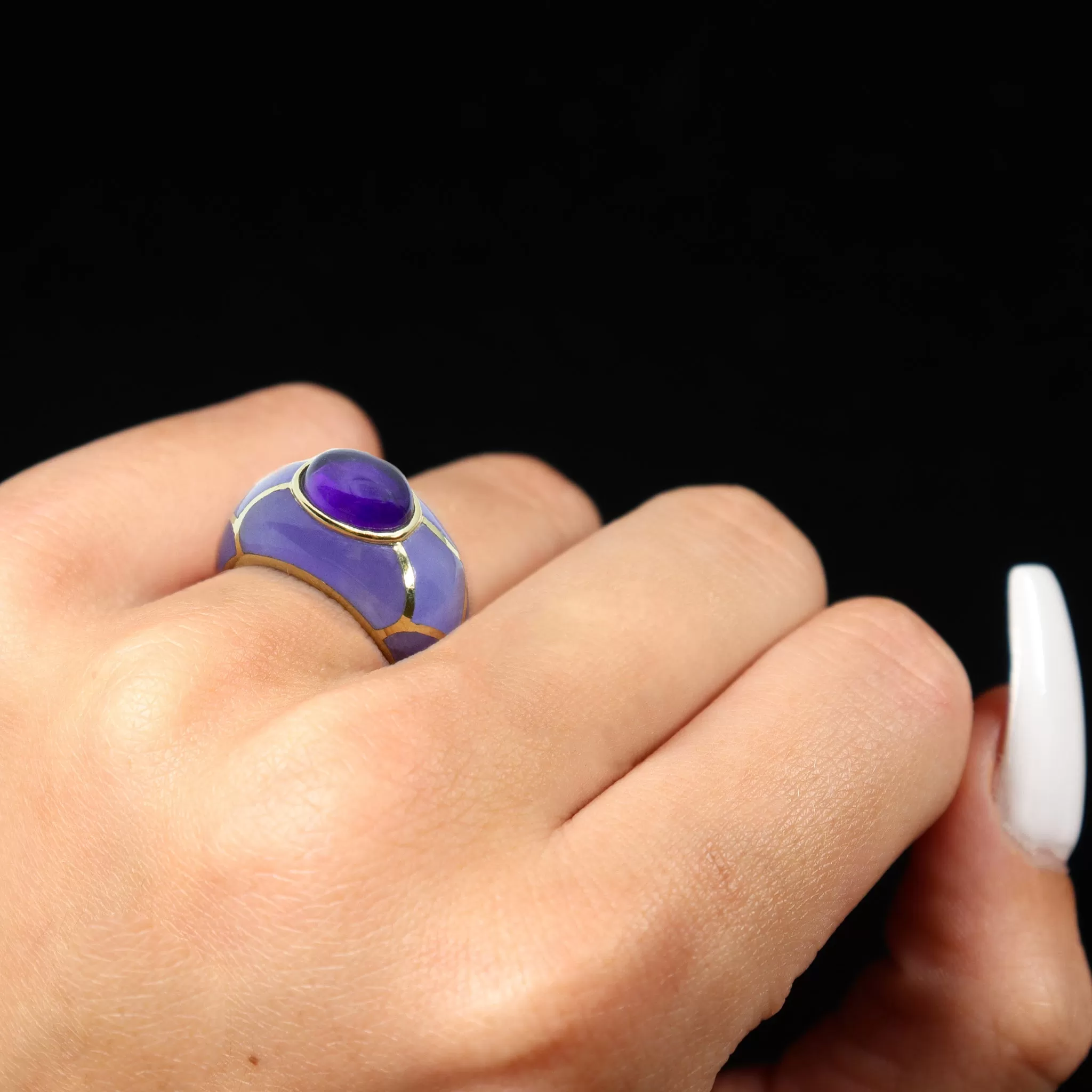 Ladies 14K Yellow Gold Amethyst Cocktail Ring