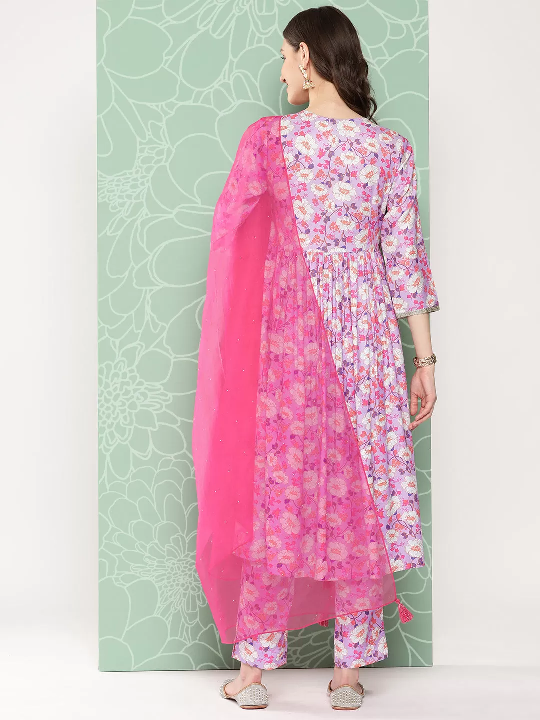 Lavender Moss Digital Floral Printed Kurta with Pant and Dupatta