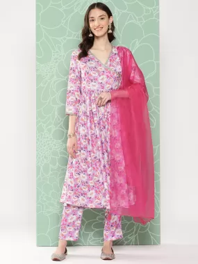 Lavender Moss Digital Floral Printed Kurta with Pant and Dupatta