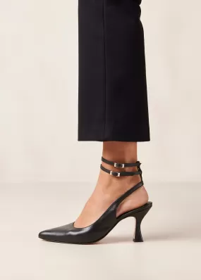 Louise Black Leather Pumps