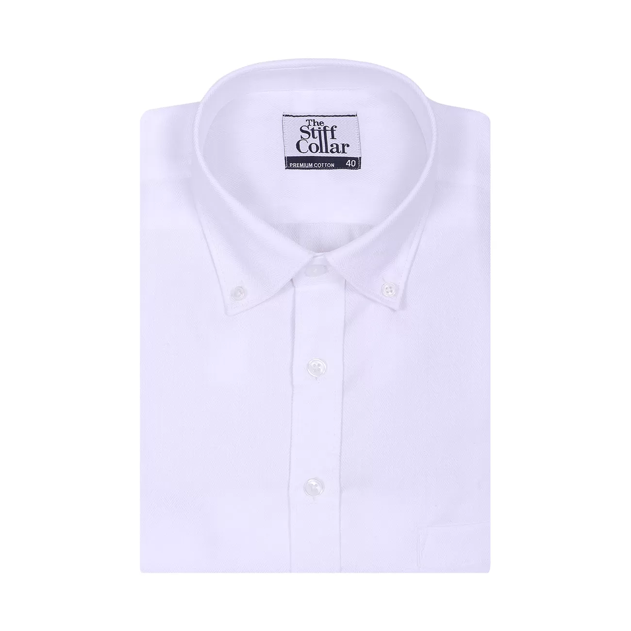 Luthai Ice Crush White Herringbone Button Down 2 Ply Premium Giza Cotton Shirt