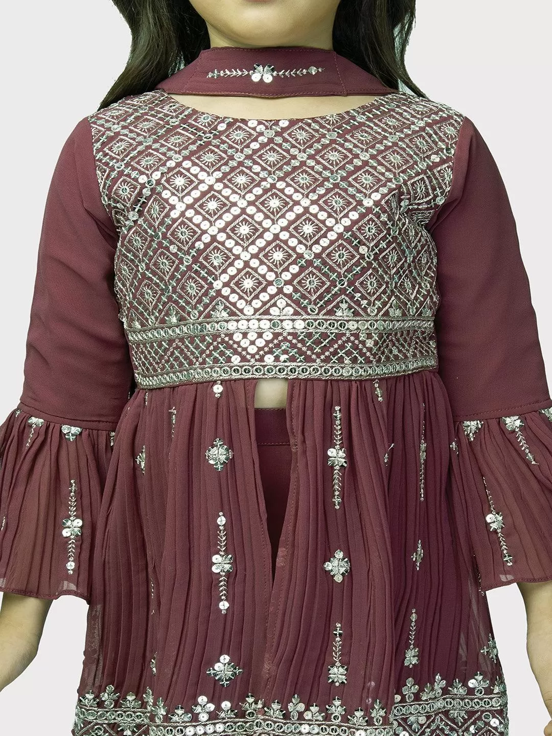 Magenta Embroidered Anarkali Kurta with Sharara and Dupatta Set \ Sharara And Gharara Set For Girls