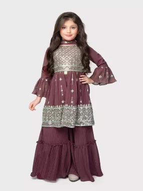 Magenta Embroidered Anarkali Kurta with Sharara and Dupatta Set \ Sharara And Gharara Set For Girls