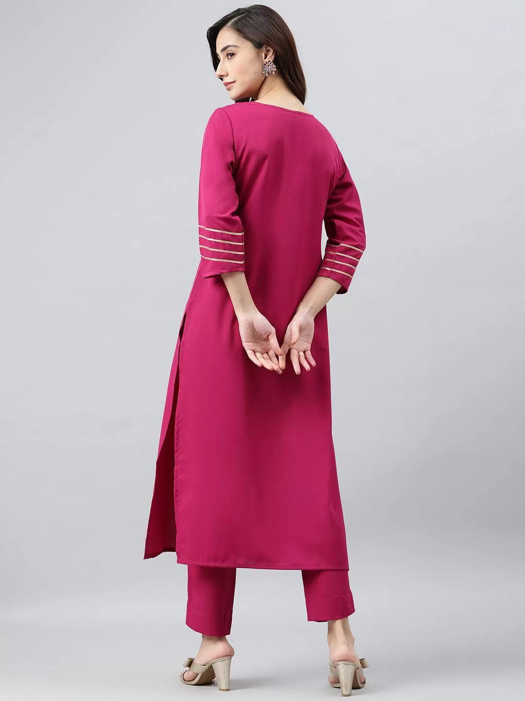 Magenta Poly Crepe Solid Kurta with Pant