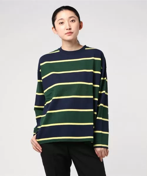 MANASTASH Aberdeen Rugger Long Sleeve Rugby Stripe T-Shirt Navy Green