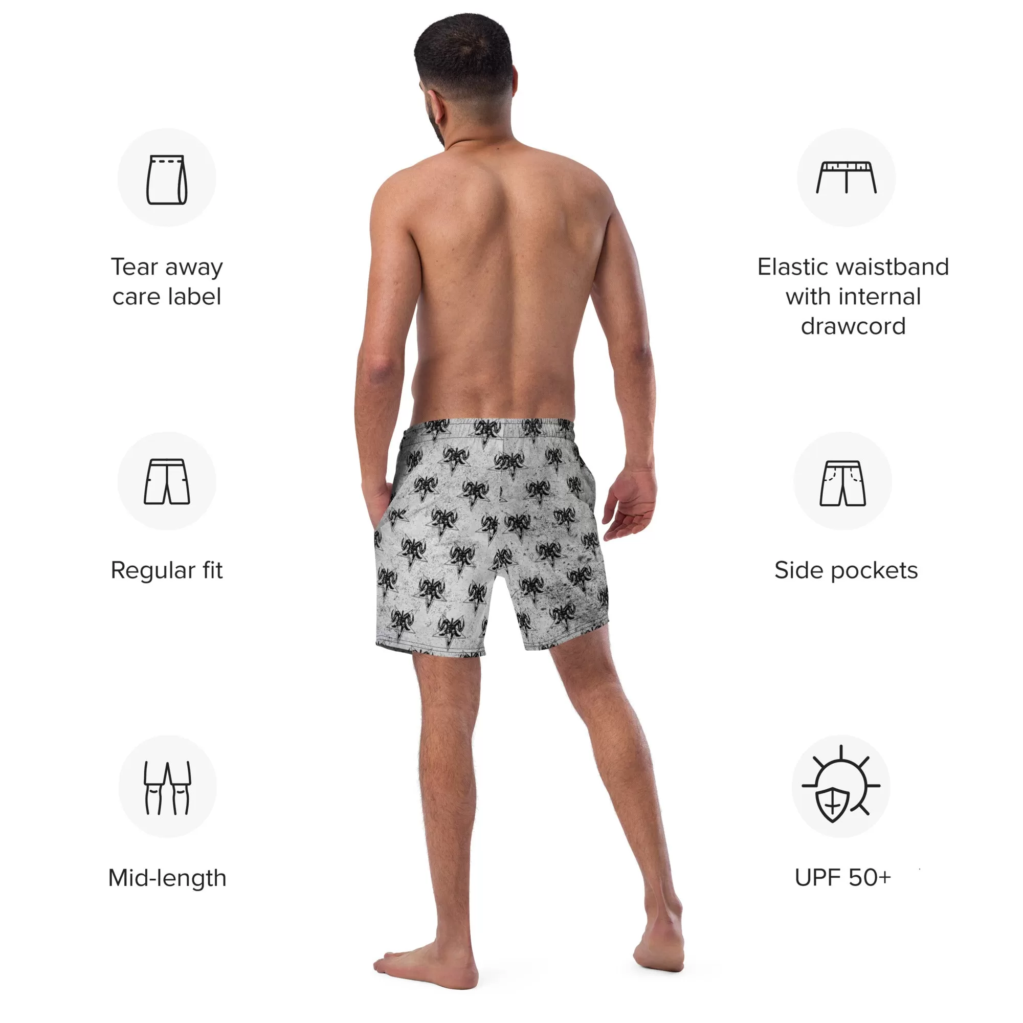 Mens Goth Swim Trunks / Best Swim Trunks For Men / Baphomet Swim Trunk / Eco Friendly