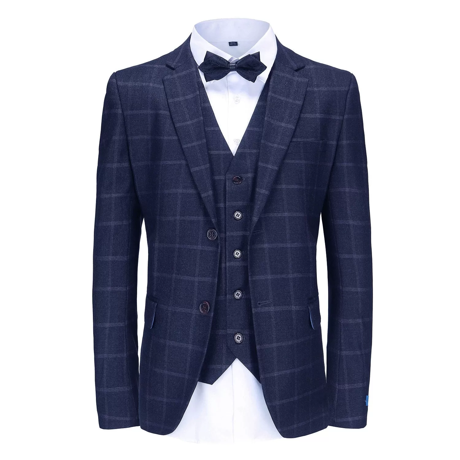 Men's Slim-Fit 3PC Windowpane Plaid Suit