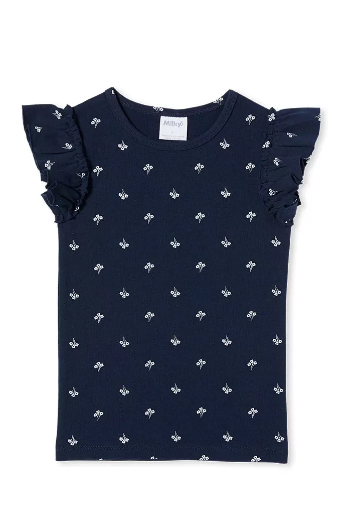 Milky Navy Floral Rib Tee