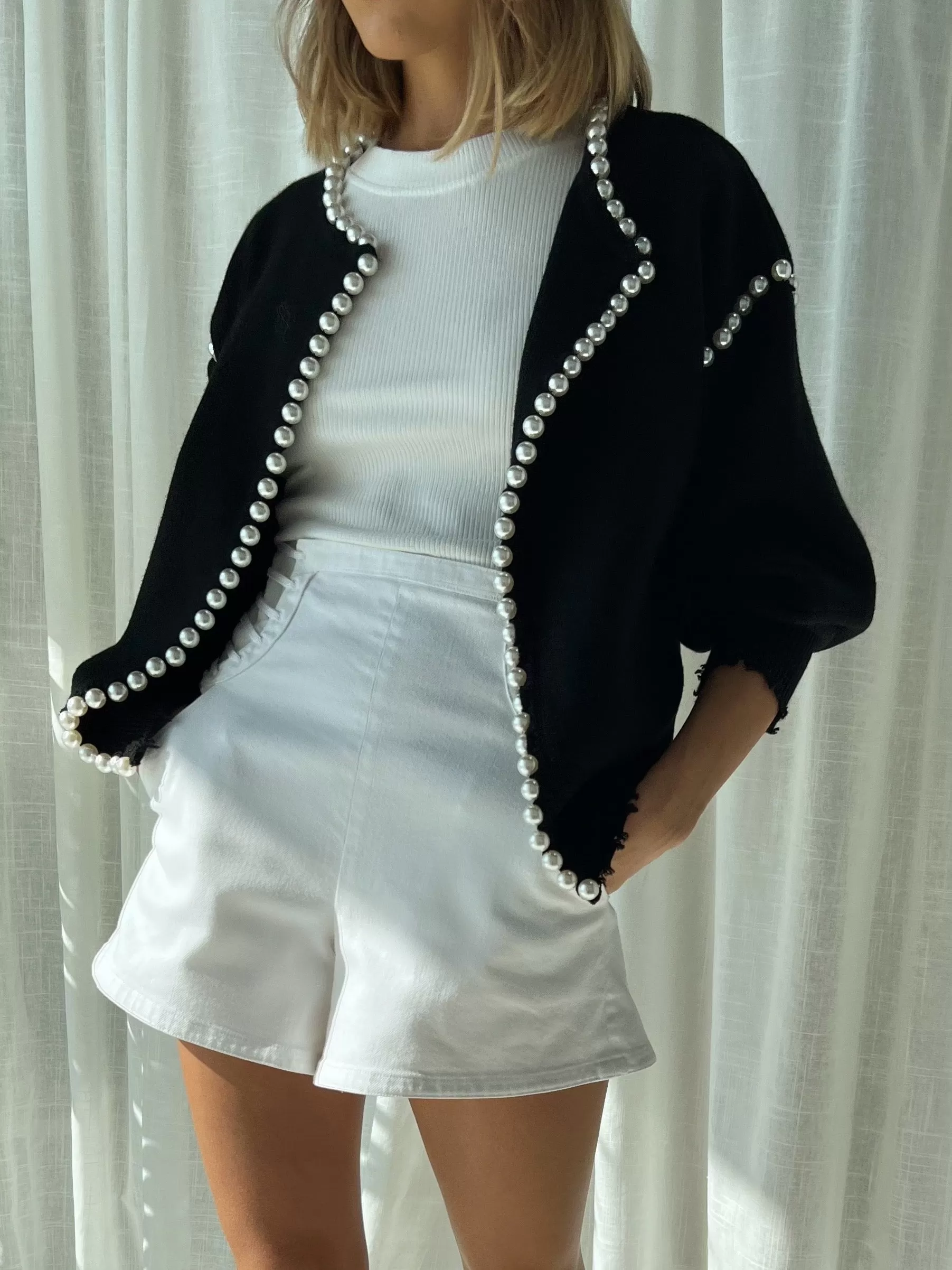 Molly Pearl Trim Cardigan | Black