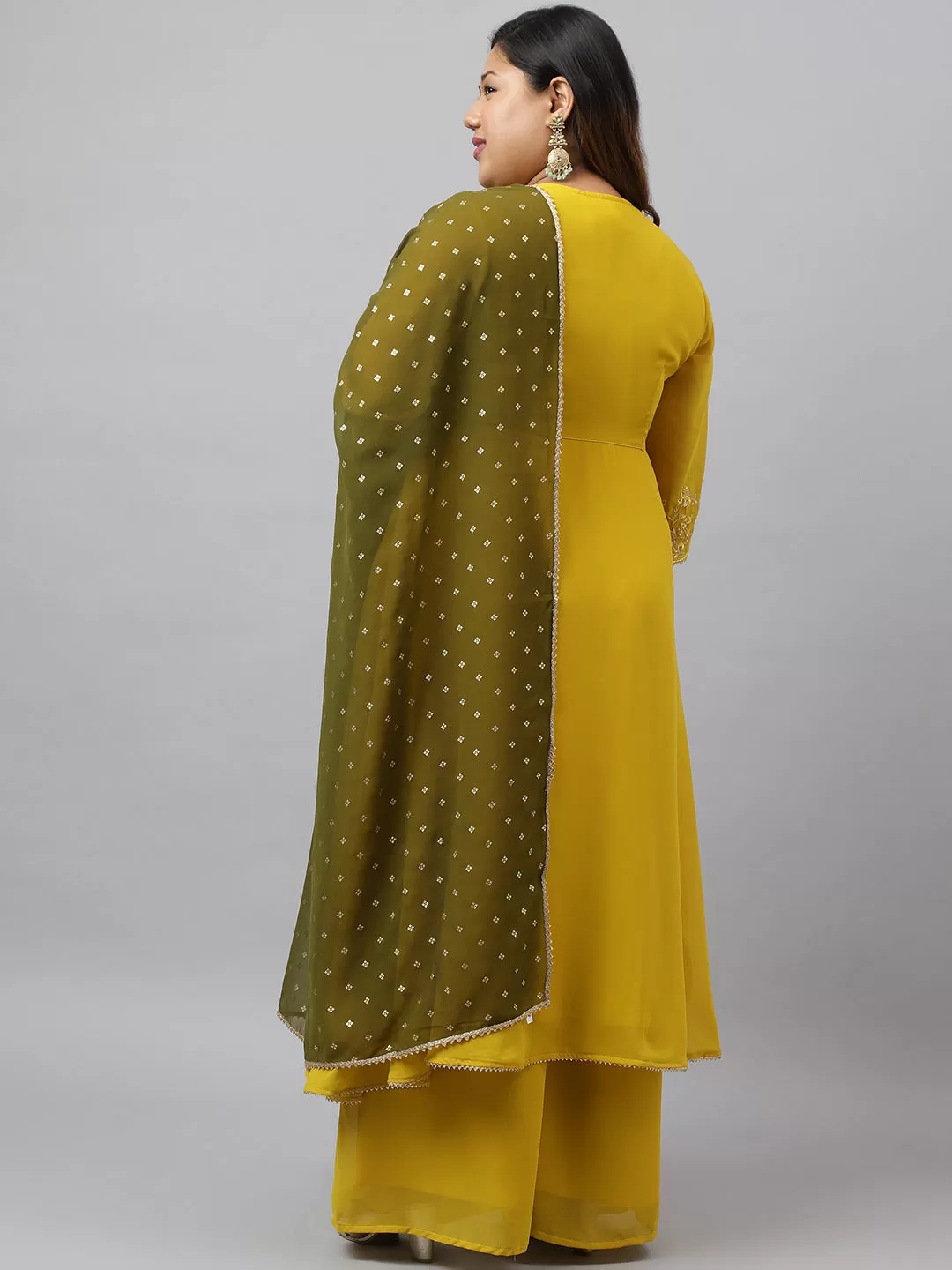 Mustard Rayon Solid Kurta with Dupatta