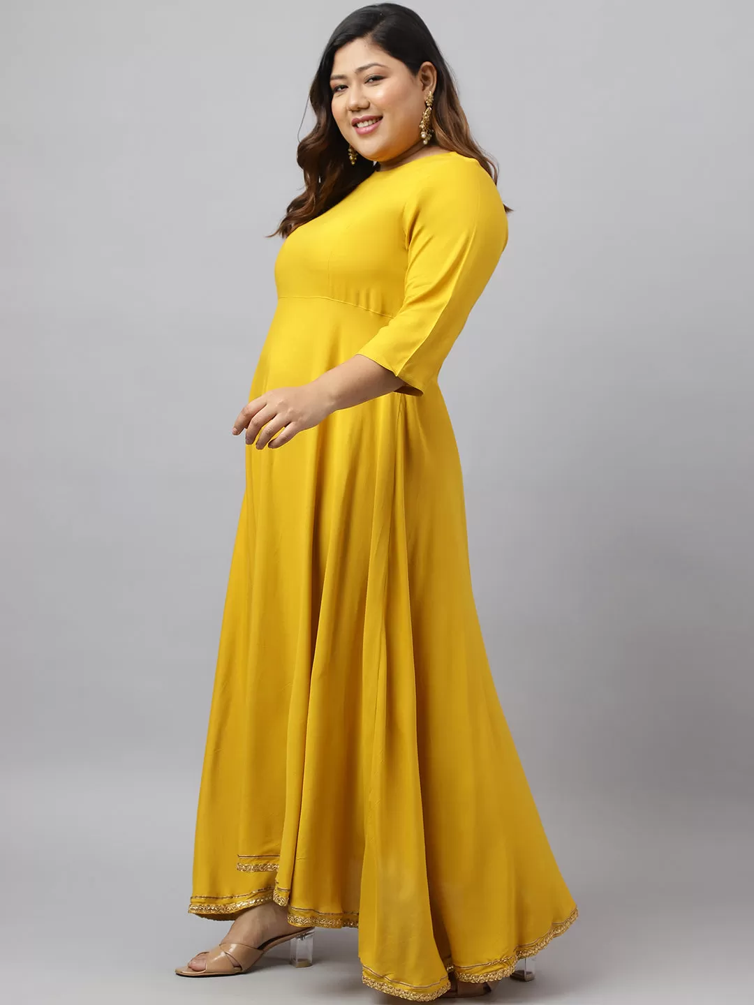 Mustard Rayon Solid Kurta with Dupatta