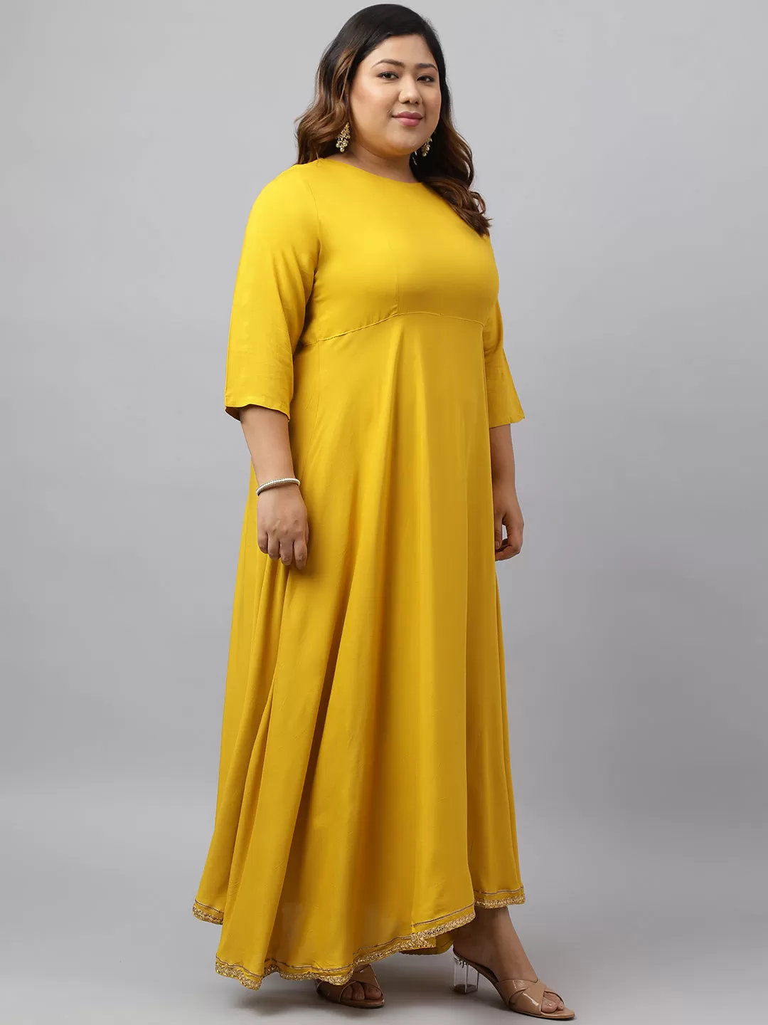 Mustard Rayon Solid Kurta with Dupatta