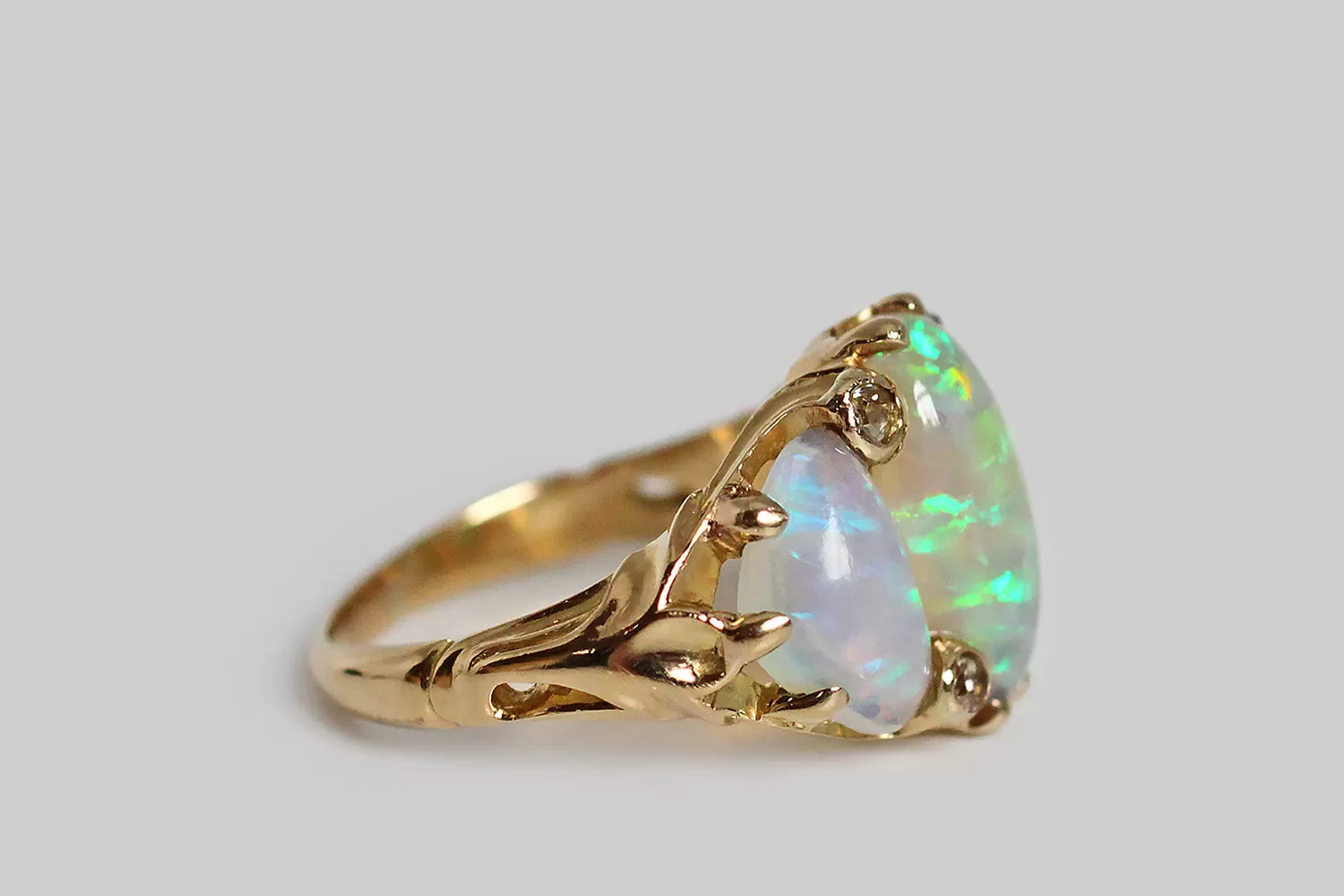 Naturalistic Art Nouveau Crystal Opal Ring