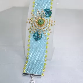 Odella, Peyote Stitch, Floral Accent, Beaded, Bracelet