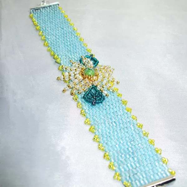 Odella, Peyote Stitch, Floral Accent, Beaded, Bracelet