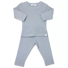 oh baby! Pointelle Lettuce Edge Two Piece Set - Dusty Blue