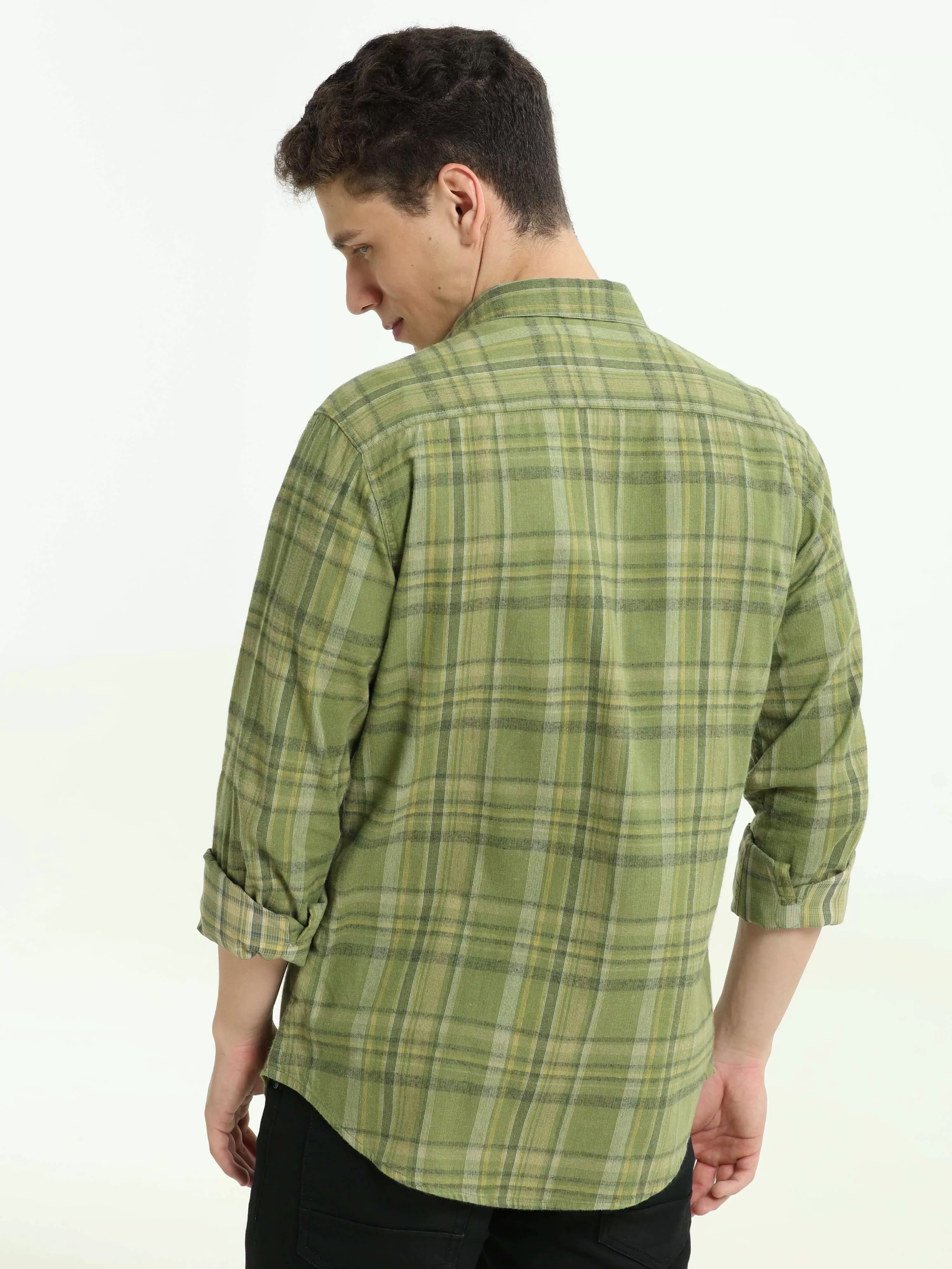 Olive green Check double pocket shirt