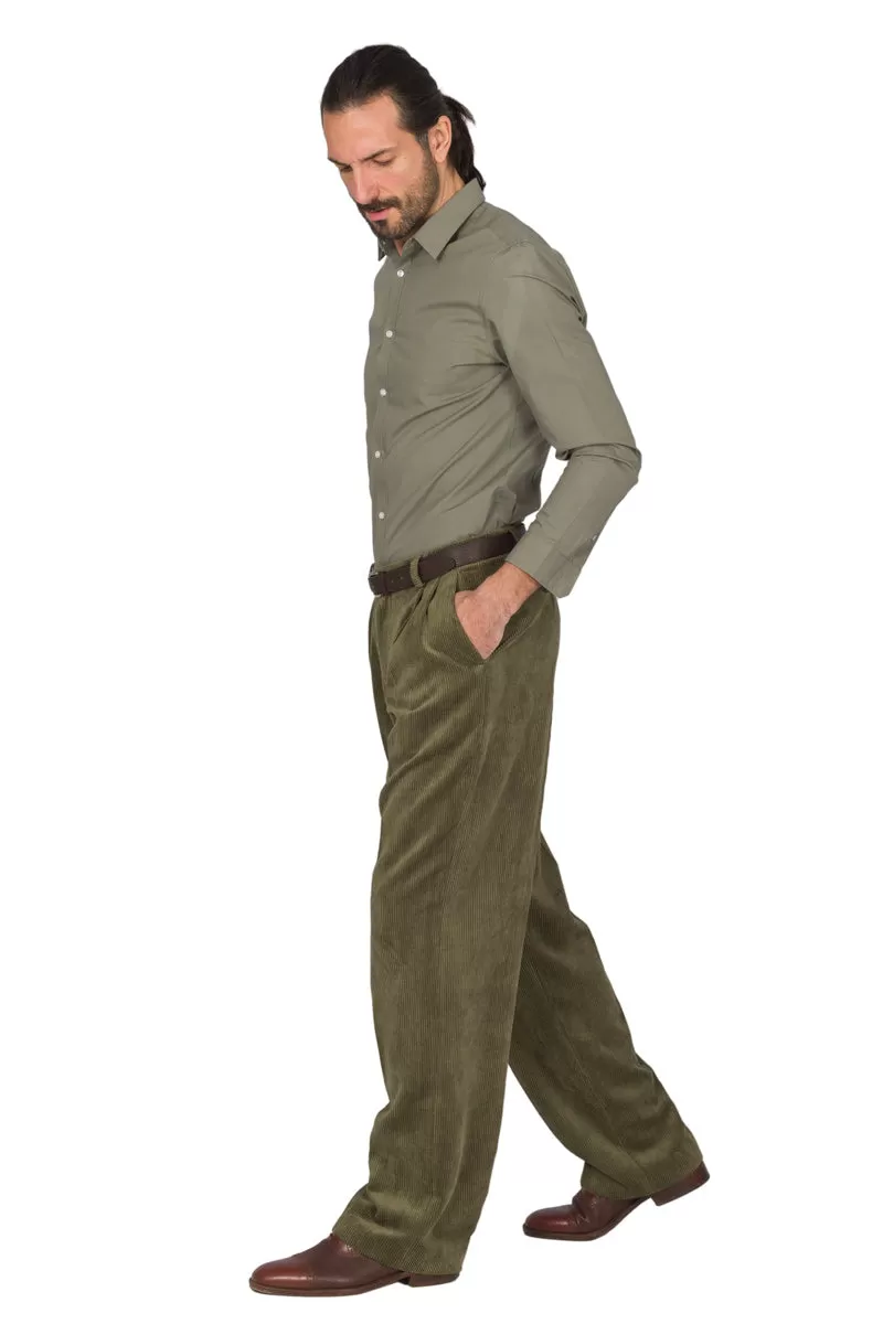 Olive Green Corduroy Tango Pants With Two Pleats (44)