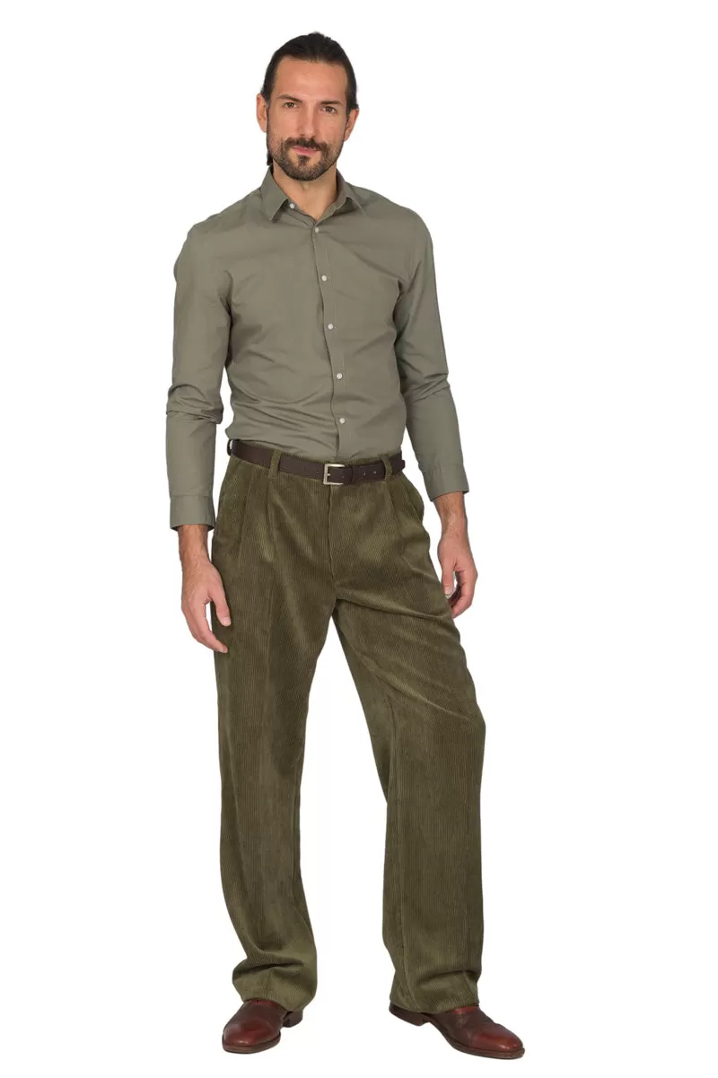 Olive Green Corduroy Tango Pants With Two Pleats (44)