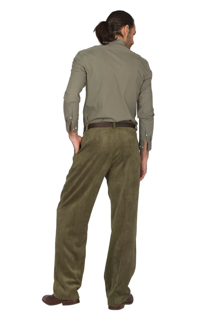 Olive Green Corduroy Tango Pants With Two Pleats (44)