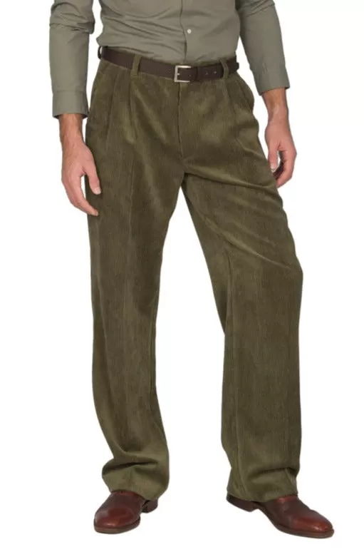 Olive Green Corduroy Tango Pants With Two Pleats (44)