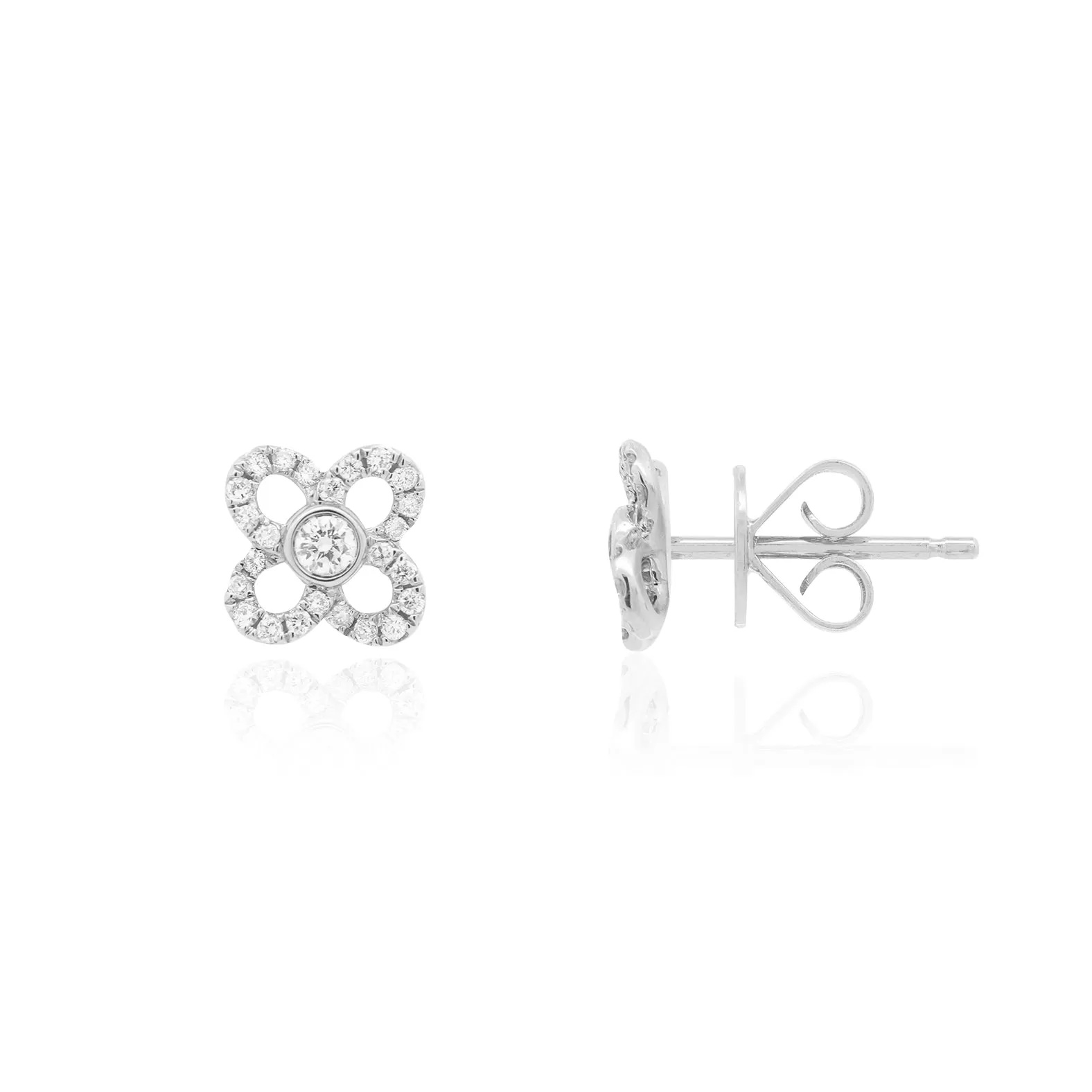 Open Diamond Flower Stud Earrings