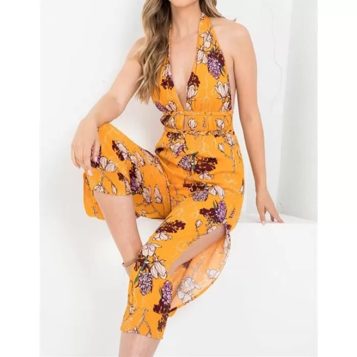 Orange Floral Jumpsuit