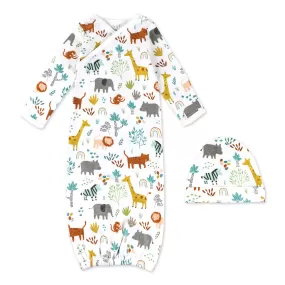 Organic Cotton Cap & Gown Set in Safari Pals Print