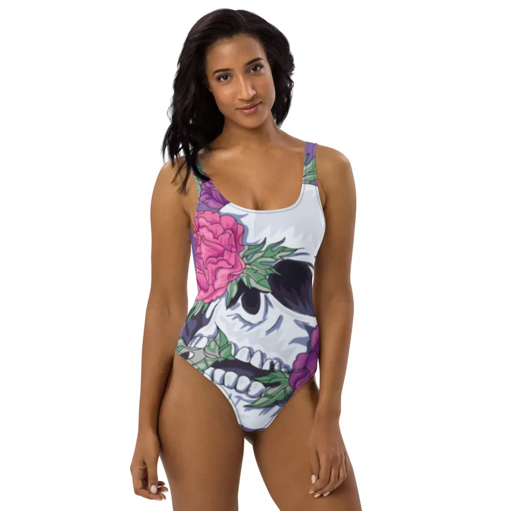 Pastel Soft Goth Outfit / Soft Goth One Piece Swimsuit / Skull Swimsuit