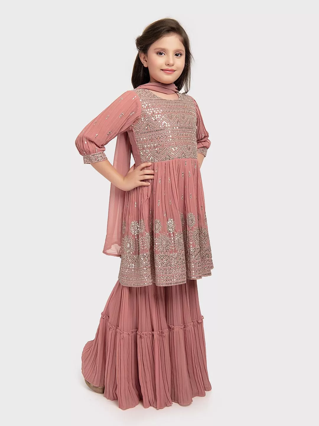 Peach Coloured Embroidered Kurta with Salwar and Dupatta \Simple Gharara And Sharara For Girls