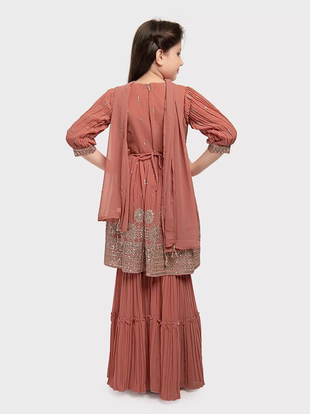 Peach Coloured Embroidered Kurta with Salwar and Dupatta \Simple Gharara And Sharara For Girls