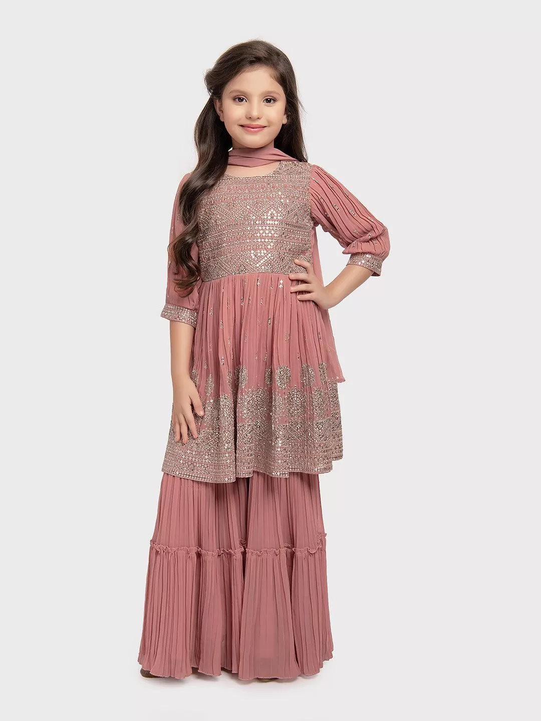 Peach Coloured Embroidered Kurta with Salwar and Dupatta \Simple Gharara And Sharara For Girls